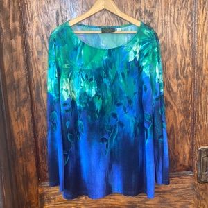 Bob Mackie Wearable Art Blue Green Blouse Woman Size 1X